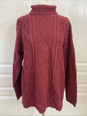 Cherokee Burgundy Cable Knit Turtleneck Sweater